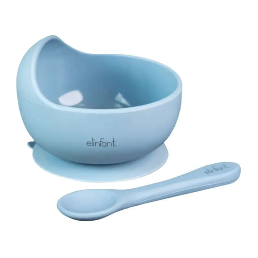 Set Bowl con Ventosa y Cuchara de Silicona 2 Piezas - Azul