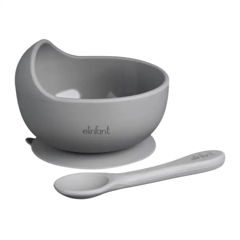 Set Bowl con Ventosa y Cuchara de Silicona 2 Piezas - Gris